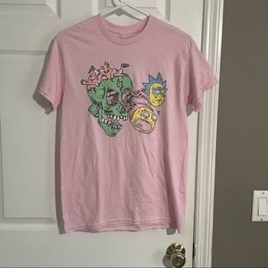 Rick and Morty Shirt Adult Small Short Sleeve Tee Pink Skull Crew Adult Swim